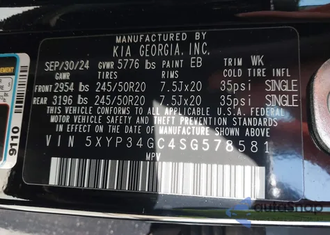 2025 Kia Telluride Ex from USA, damaged, VIN 5XYP34GC4SG578581